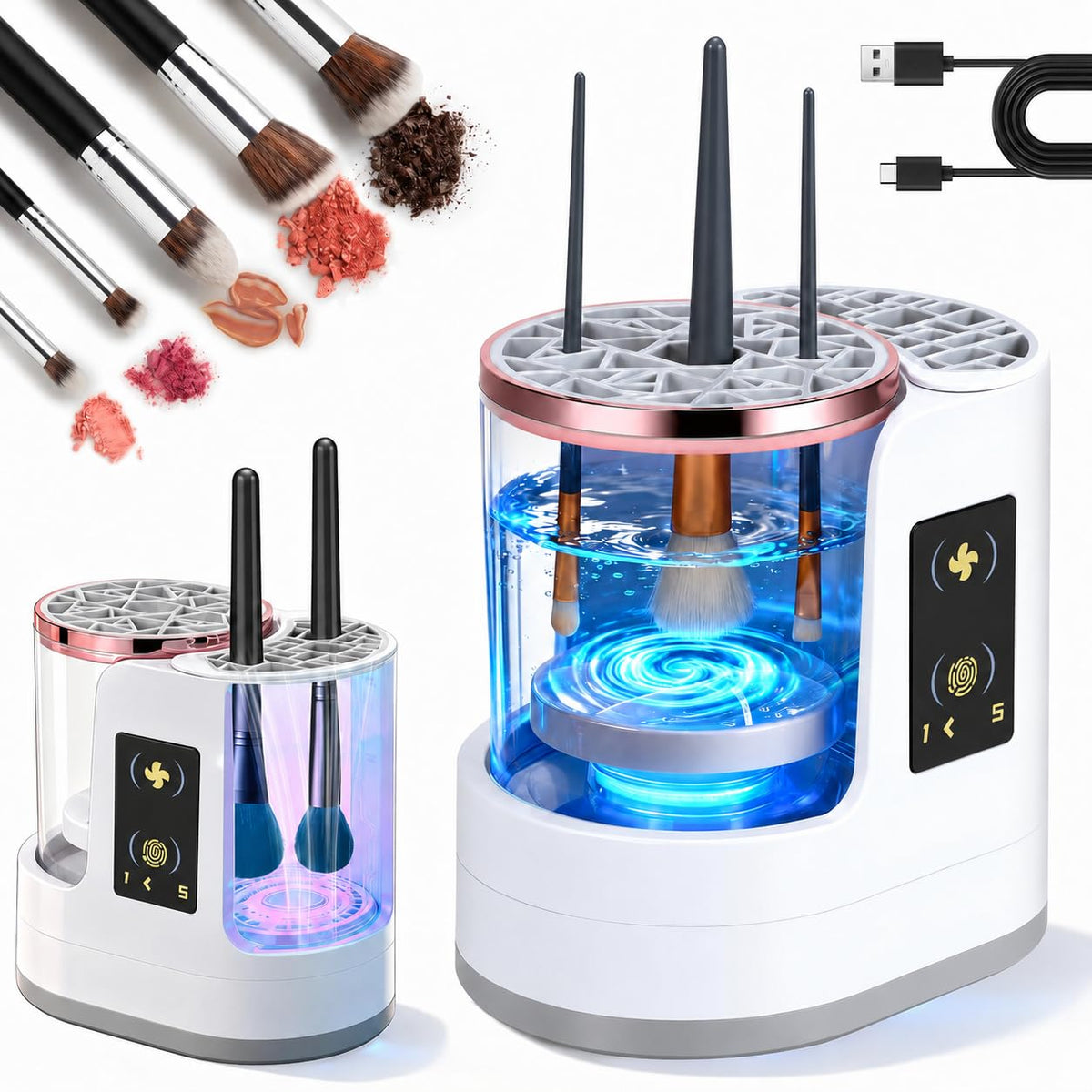 Electric Makeup Brush Cleaner Machine, 3-In-1 Cleaner, Dryer & Storage