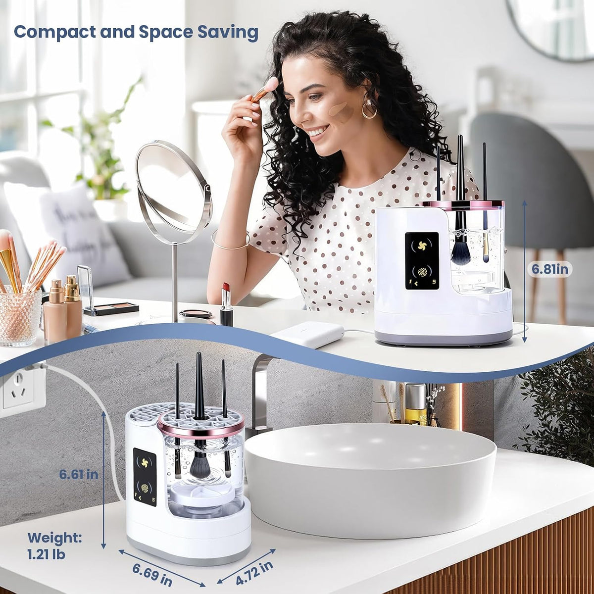Electric Makeup Brush Cleaner Machine, 3-In-1 Cleaner, Dryer & Storage
